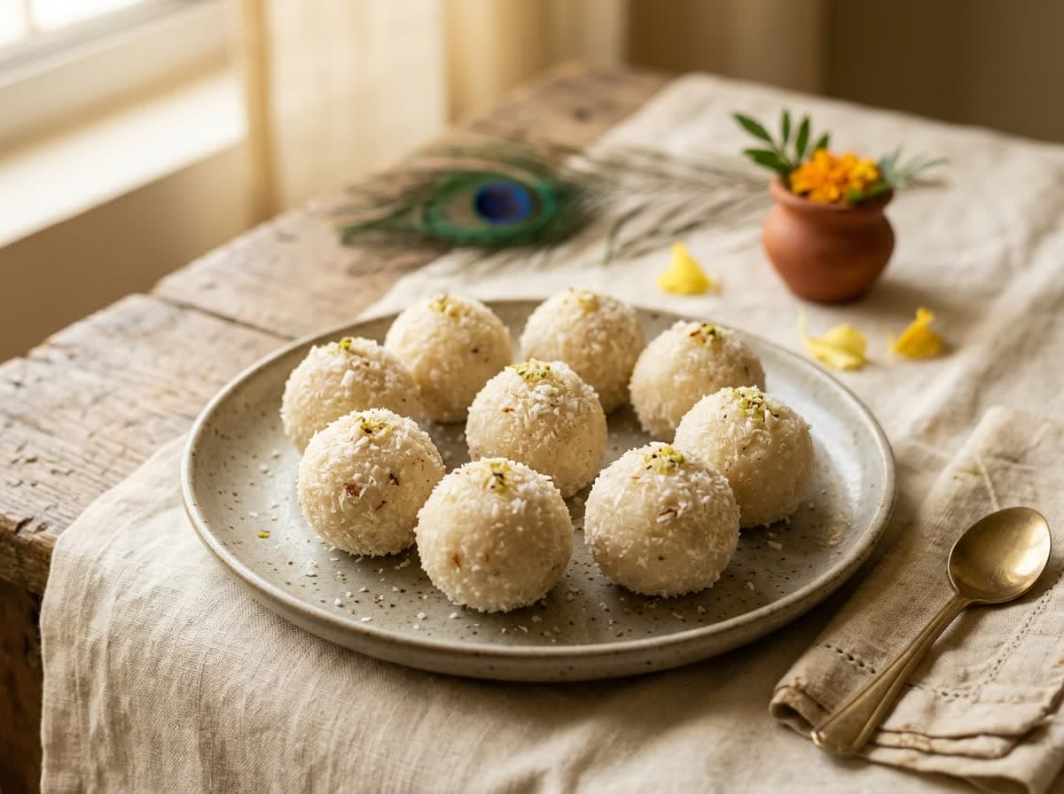 Artisanal Nariyal ke Laddu freshly prepared by Urban Rasoi for Janmashtami