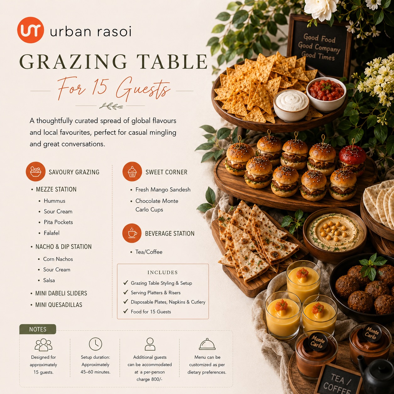 Urban Rasoi Grazing Table package for 15 guests